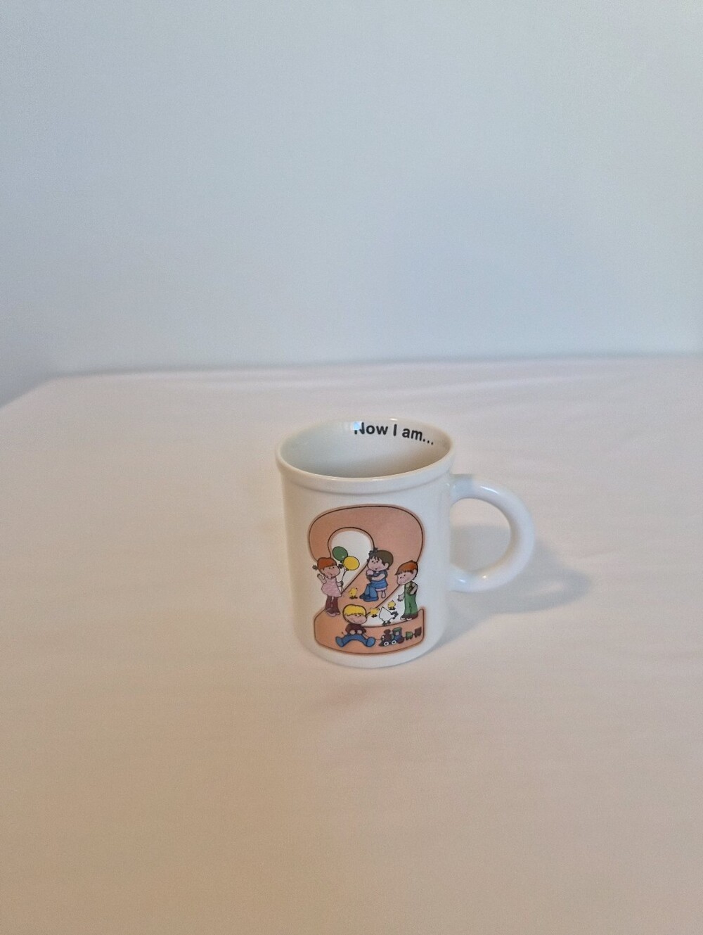 White Ceramic 2nd Birthday Mug with Cute Character Design